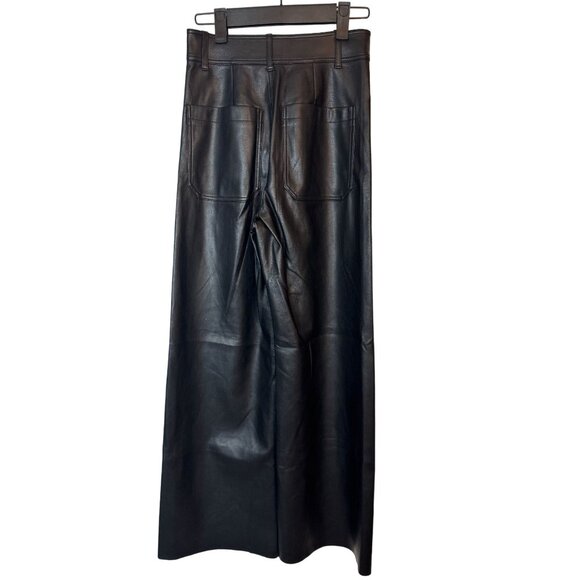Zara Black Size 0 Faux Leather Wide-Leg Culottes Front & Back Pockets - Picture 8 of 12